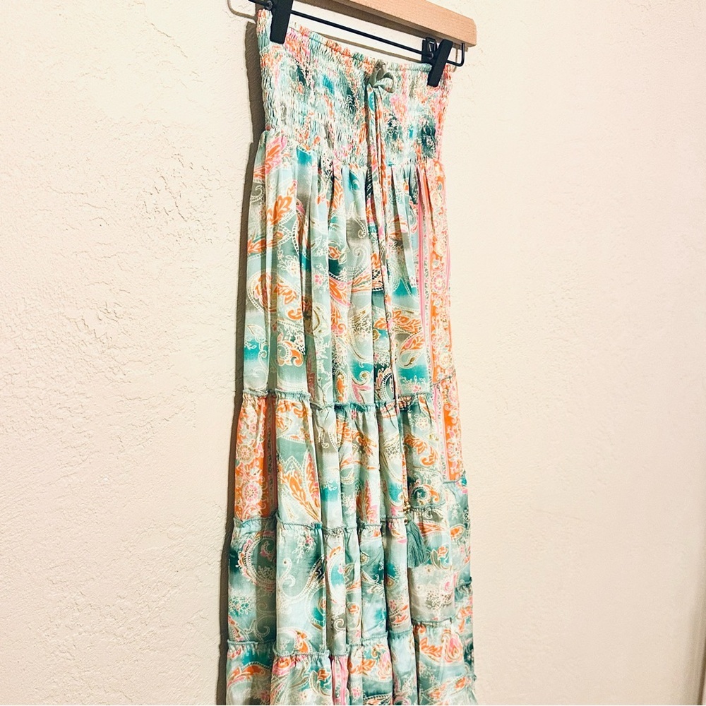 Boho Miami Bohemian Paisley Strapless Maxi Dress OS NWT